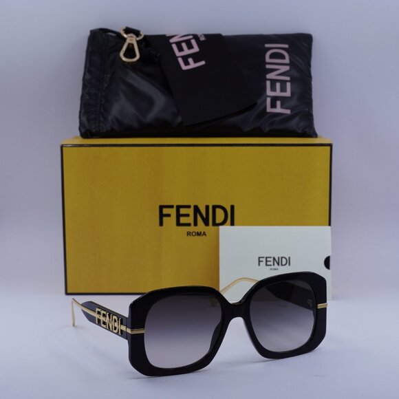 Fendi FE40065I 01B Square Sunglasses - Black & Gold/Smoke Gradient - Picture 1 of 10